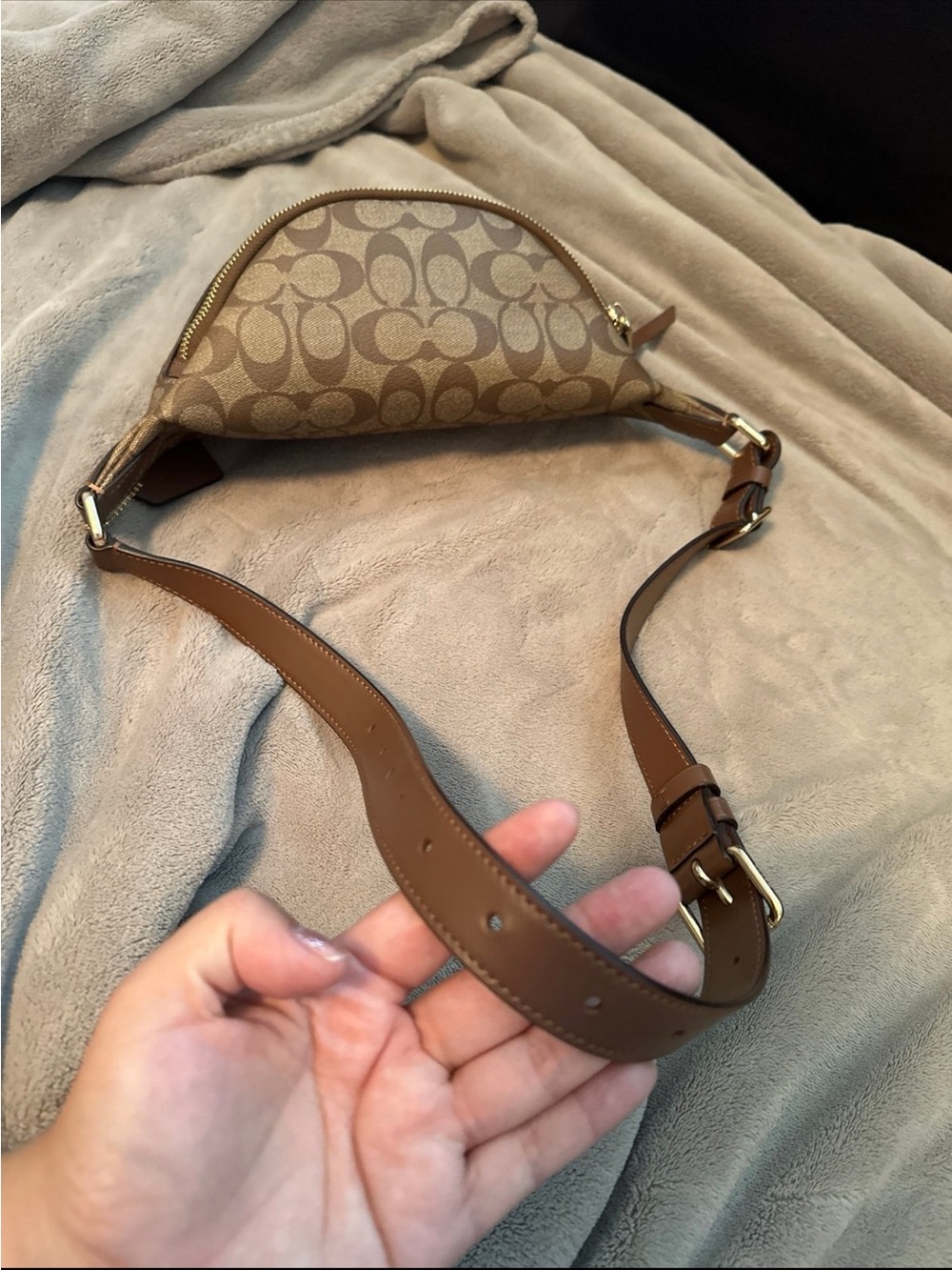 Coach Brown Signature Canvas Crossbody Belt Bag with Tan Trim - Picture 2 of 7